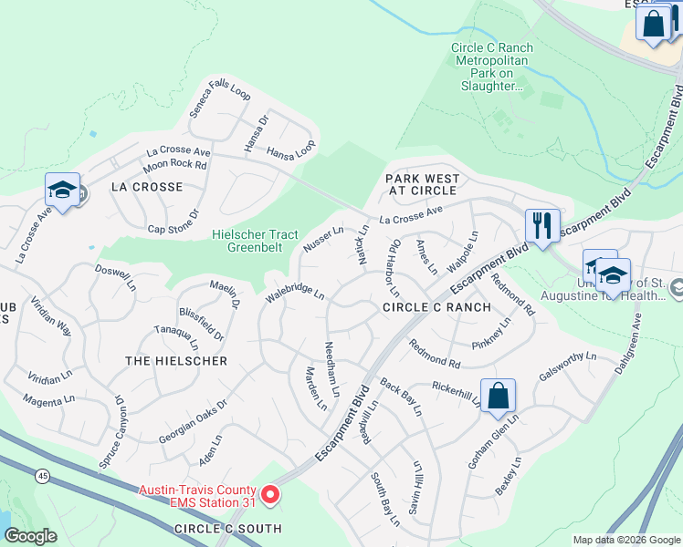 map of restaurants, bars, coffee shops, grocery stores, and more near 10806 Greymere Court in Austin