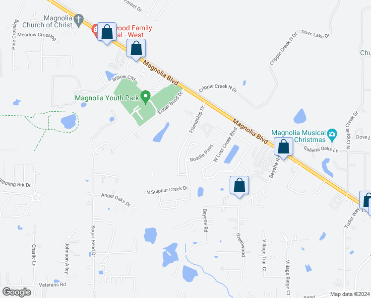 map of restaurants, bars, coffee shops, grocery stores, and more near 38419 East Sulphur Creek Drive in Magnolia