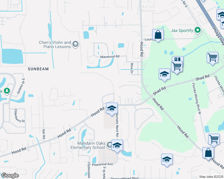 map of restaurants, bars, coffee shops, grocery stores, and more near 4907 Monroe Forest Drive in Jacksonville