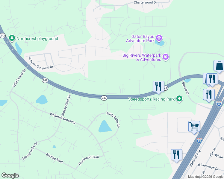 map of restaurants, bars, coffee shops, grocery stores, and more near 24005 Misty Lake Circle in New Caney