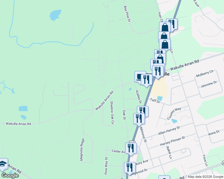map of restaurants, bars, coffee shops, grocery stores, and more near 5 Birch Court in Crawfordville