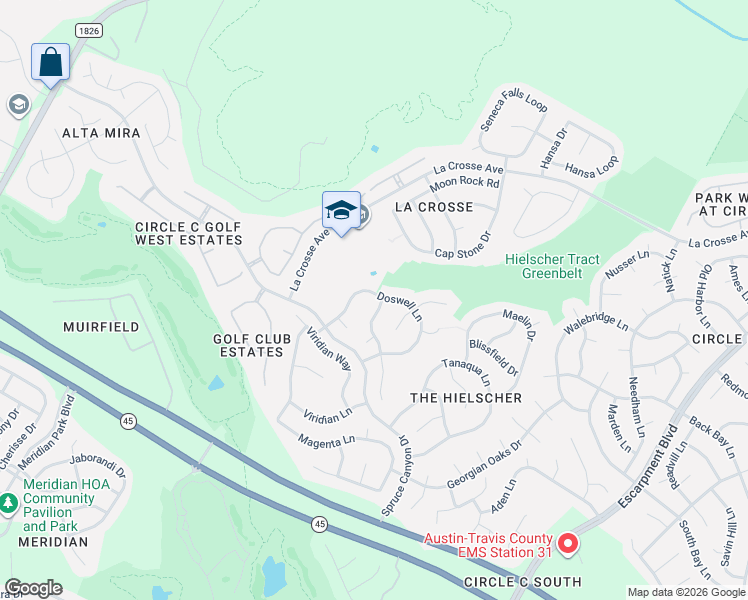 map of restaurants, bars, coffee shops, grocery stores, and more near 10900 Cusseta Lane in Austin