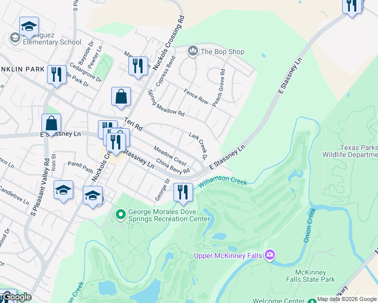 map of restaurants, bars, coffee shops, grocery stores, and more near 5710 Teri Road in Austin