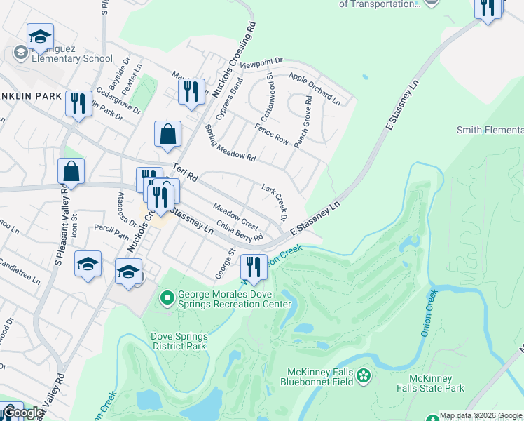 map of restaurants, bars, coffee shops, grocery stores, and more near 5710 Teri Road in Austin