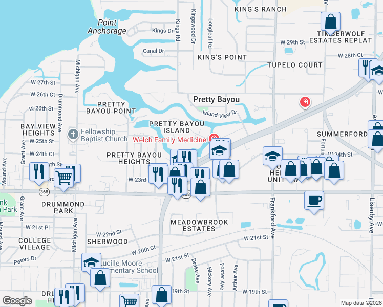 map of restaurants, bars, coffee shops, grocery stores, and more near 2412 Saint Andrews Boulevard in Panama City