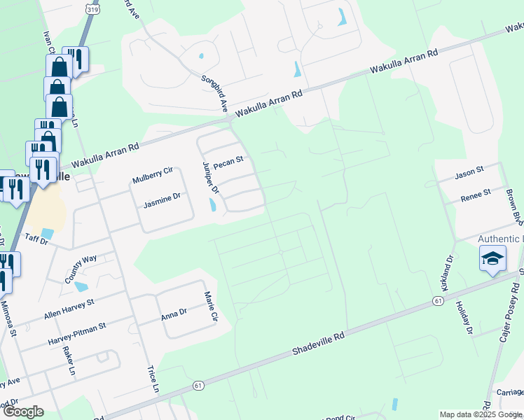 map of restaurants, bars, coffee shops, grocery stores, and more near 186 Juniper Drive in Crawfordville