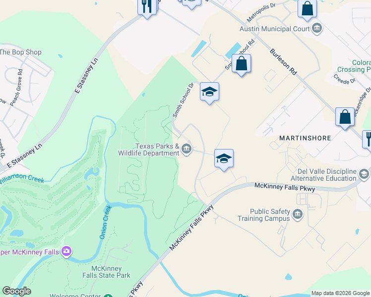 map of restaurants, bars, coffee shops, grocery stores, and more near 4200 Smith School Road in Austin