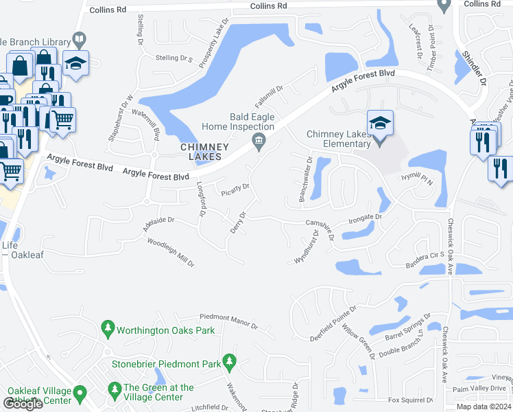map of restaurants, bars, coffee shops, grocery stores, and more near 8596 Beresford Lane in Jacksonville