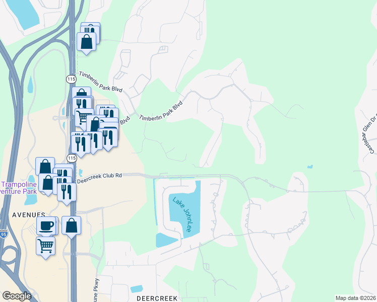 map of restaurants, bars, coffee shops, grocery stores, and more near 9196 Spindletree Way in Jacksonville