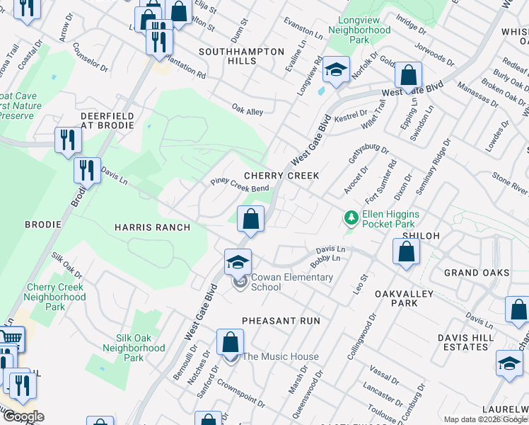 map of restaurants, bars, coffee shops, grocery stores, and more near in Austin