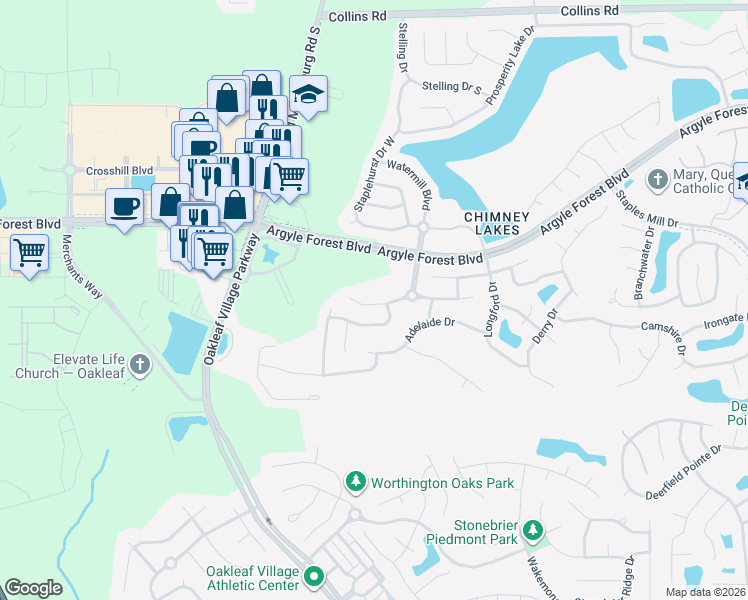 map of restaurants, bars, coffee shops, grocery stores, and more near 9541 Maidstone Mill Drive West in Jacksonville