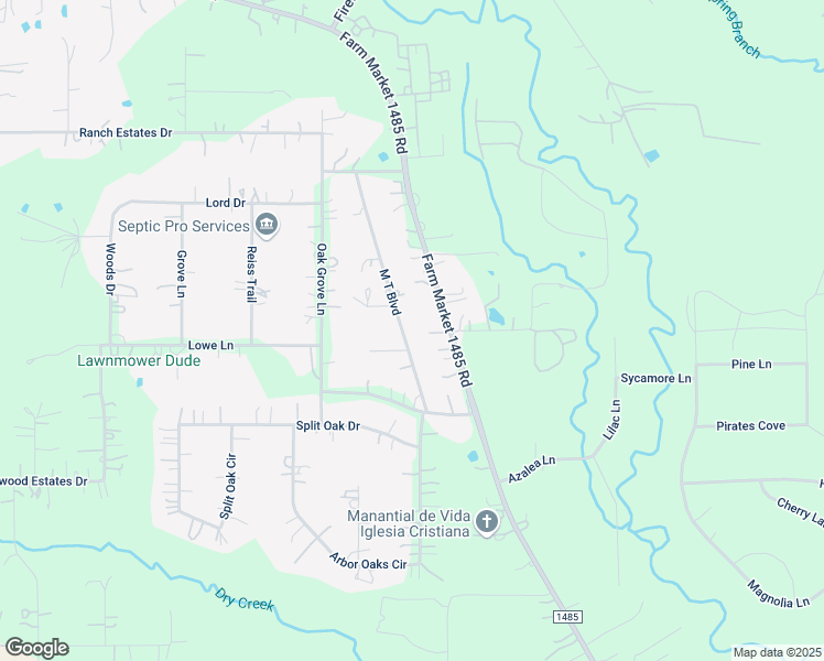 map of restaurants, bars, coffee shops, grocery stores, and more near 17582 Farm to Market 1485 in New Caney