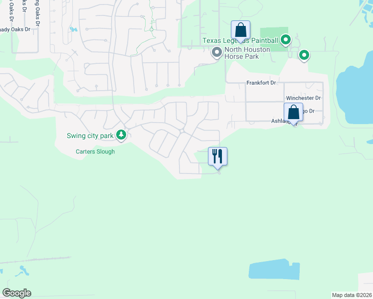 map of restaurants, bars, coffee shops, grocery stores, and more near 1202 Ashland Drive in Conroe