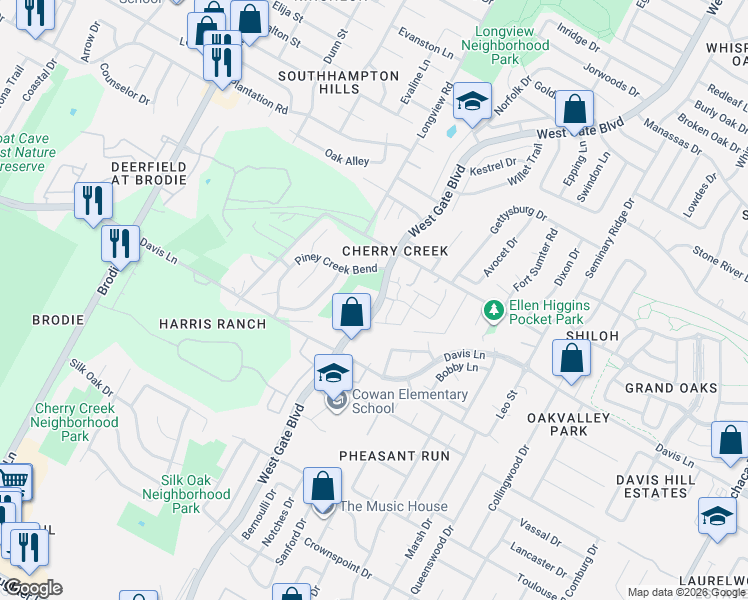 map of restaurants, bars, coffee shops, grocery stores, and more near in Austin