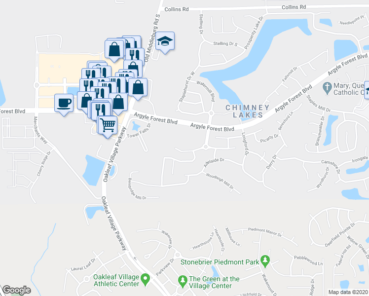 map of restaurants, bars, coffee shops, grocery stores, and more near 9541 Maidstone Mill Drive West in Jacksonville