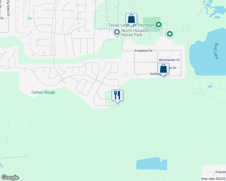 map of restaurants, bars, coffee shops, grocery stores, and more near 1202 Ashland Drive in Conroe