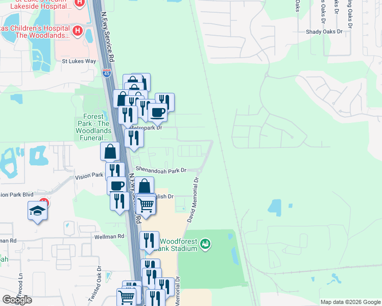 map of restaurants, bars, coffee shops, grocery stores, and more near 389a North Centro Circle in Shenandoah