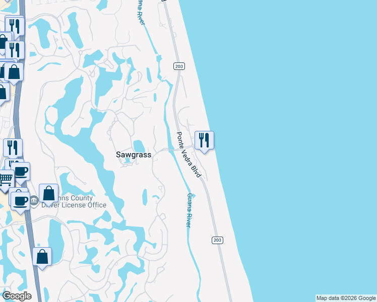 map of restaurants, bars, coffee shops, grocery stores, and more near 742 Spinnakers Reach Drive in Ponte Vedra Beach