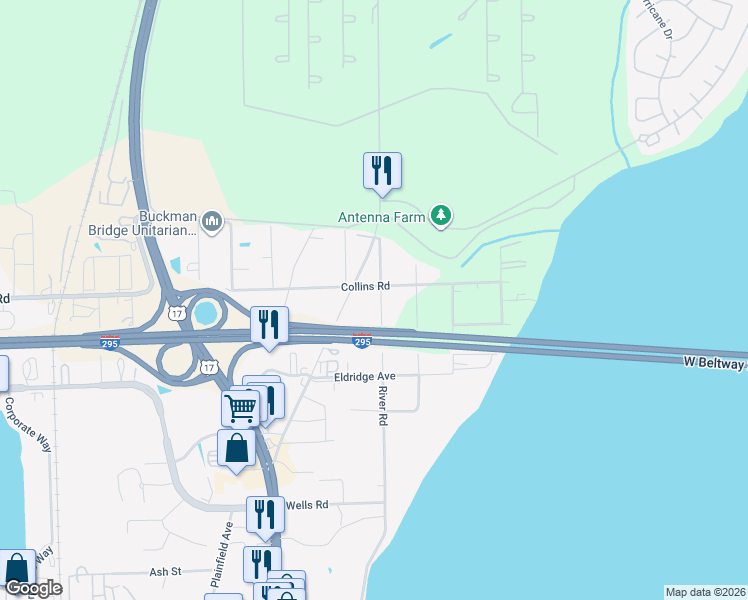 map of restaurants, bars, coffee shops, grocery stores, and more near 4108 Collins Road in Jacksonville