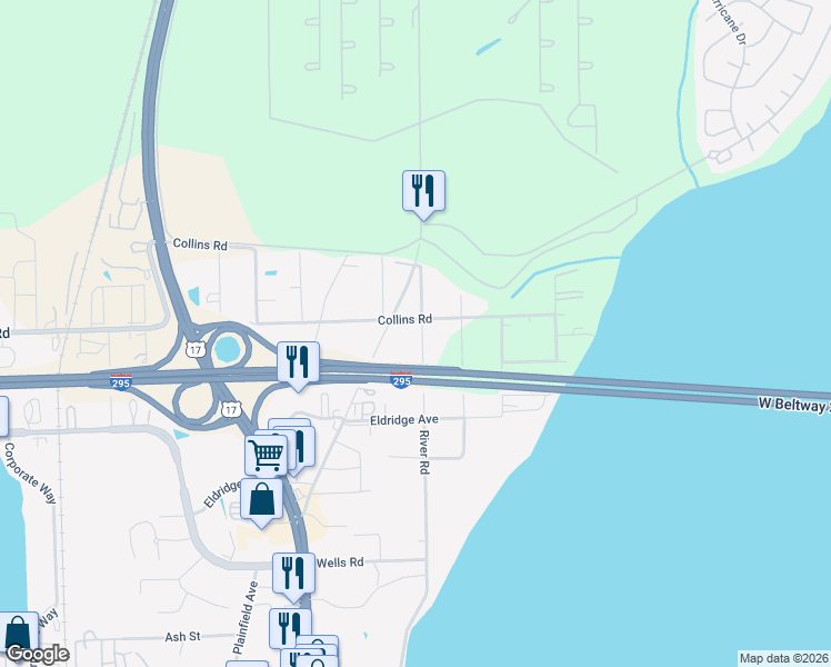 map of restaurants, bars, coffee shops, grocery stores, and more near 4108 Collins Road in Jacksonville