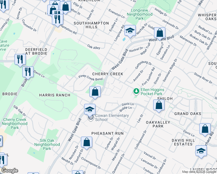 map of restaurants, bars, coffee shops, grocery stores, and more near in Austin