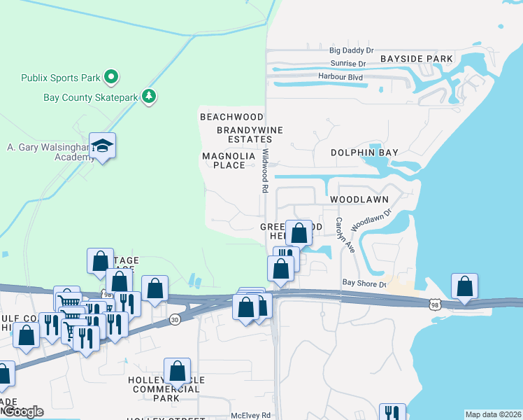 map of restaurants, bars, coffee shops, grocery stores, and more near 300 Cove Villa Street in Panama City Beach