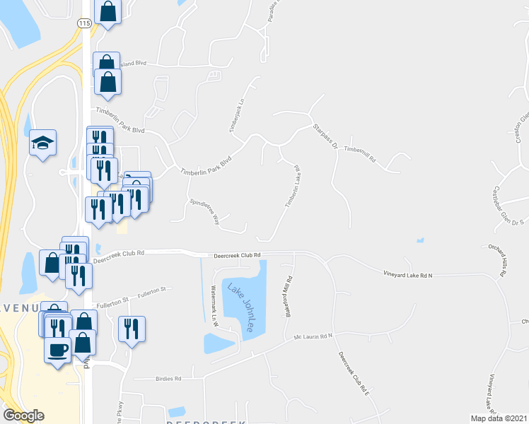 map of restaurants, bars, coffee shops, grocery stores, and more near 9196 Spindletree Way in Jacksonville