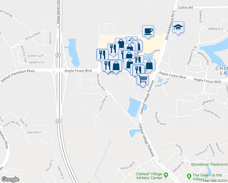 map of restaurants, bars, coffee shops, grocery stores, and more near 8483 Merchants Way in Jacksonville