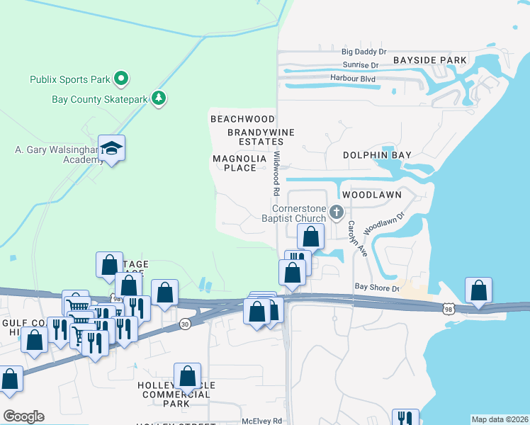 map of restaurants, bars, coffee shops, grocery stores, and more near 300 Cove Villa Street in Panama City Beach