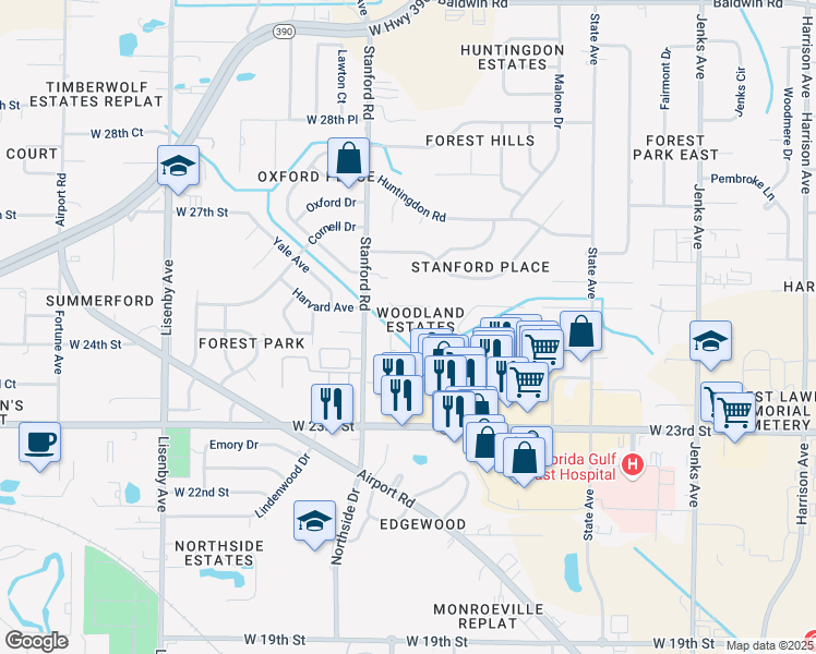 map of restaurants, bars, coffee shops, grocery stores, and more near 2415 Nicole Drive in Panama City