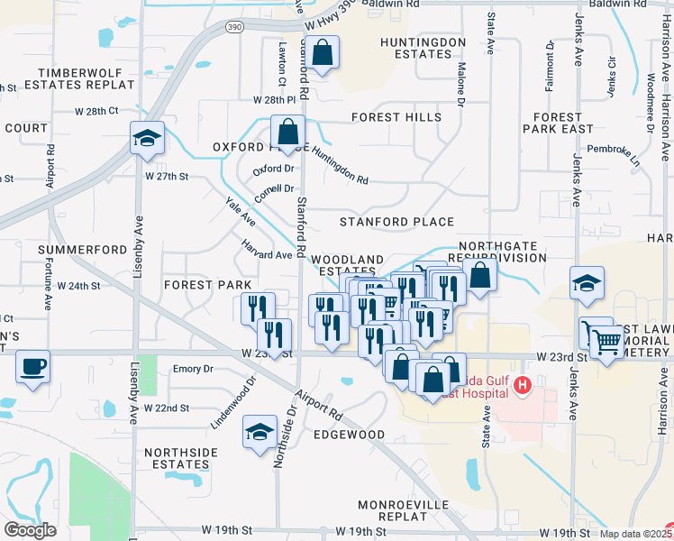 map of restaurants, bars, coffee shops, grocery stores, and more near 2415 Nicole Drive in Panama City