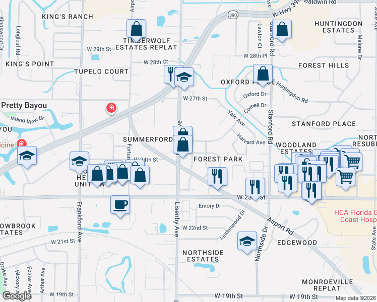map of restaurants, bars, coffee shops, grocery stores, and more near 2426 Lisenby Avenue in Panama City