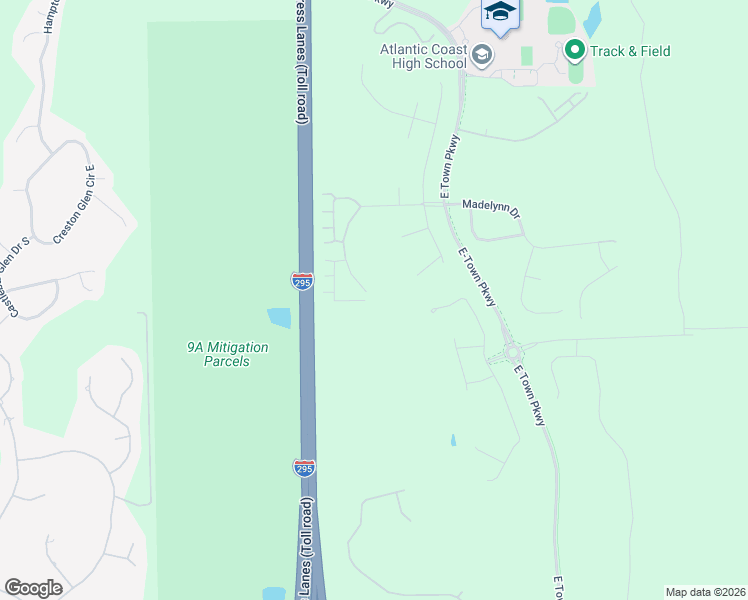 map of restaurants, bars, coffee shops, grocery stores, and more near Highway 9A in Jacksonville