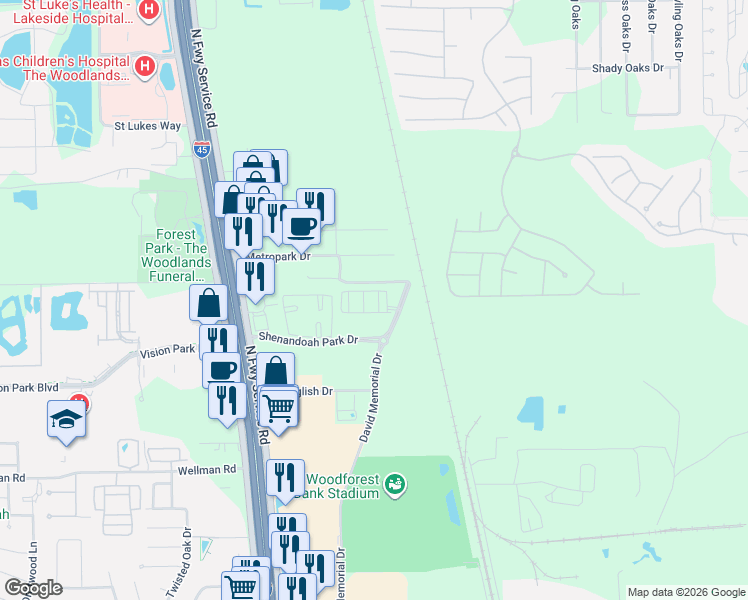 map of restaurants, bars, coffee shops, grocery stores, and more near 389a North Centro Circle in Shenandoah
