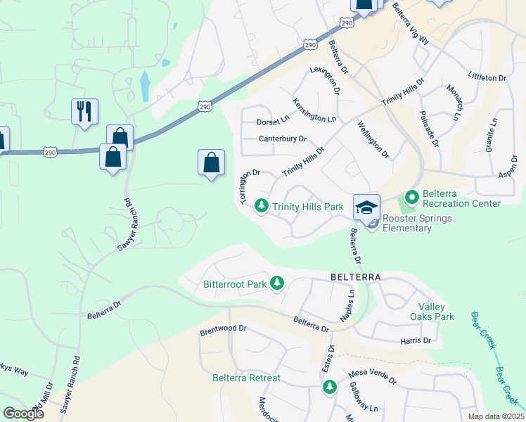 map of restaurants, bars, coffee shops, grocery stores, and more near Torrington Drive in Austin