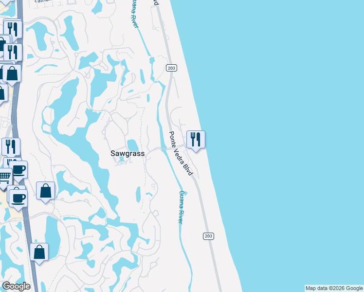 map of restaurants, bars, coffee shops, grocery stores, and more near 742 Spinnakers Reach Drive in Ponte Vedra Beach