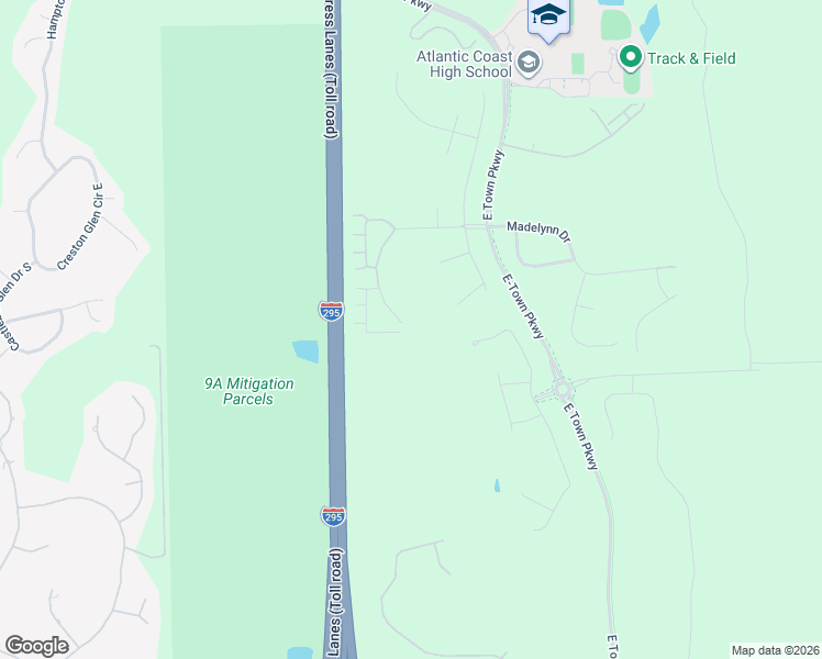 map of restaurants, bars, coffee shops, grocery stores, and more near Highway 9A in Jacksonville