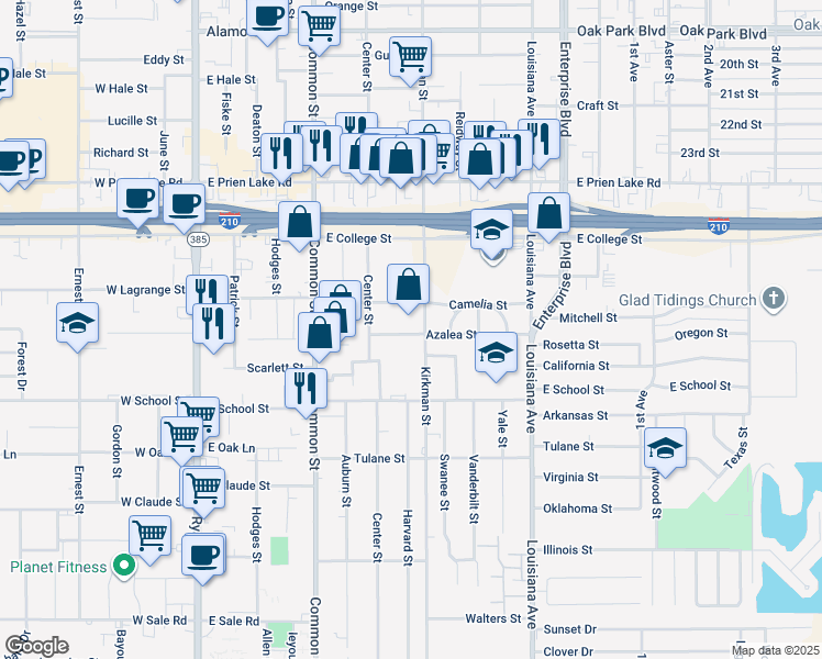 map of restaurants, bars, coffee shops, grocery stores, and more near 3512 Kirkman Street in Lake Charles