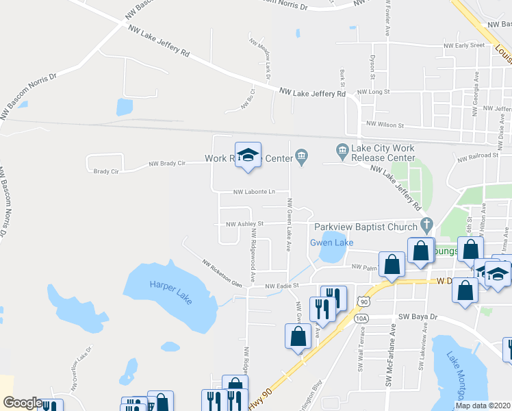 map of restaurants, bars, coffee shops, grocery stores, and more near 853 Northwest Indian Shore Drive in Lake City