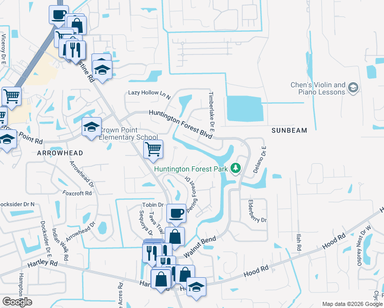 map of restaurants, bars, coffee shops, grocery stores, and more near 4162 Piney Branch Court in Jacksonville