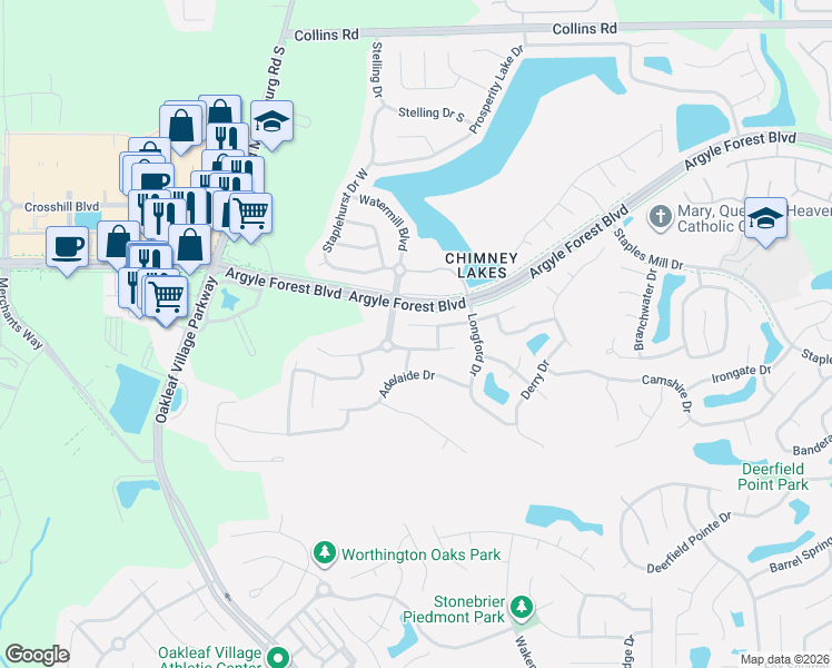 map of restaurants, bars, coffee shops, grocery stores, and more near 9432 Bruntsfield Drive in Jacksonville