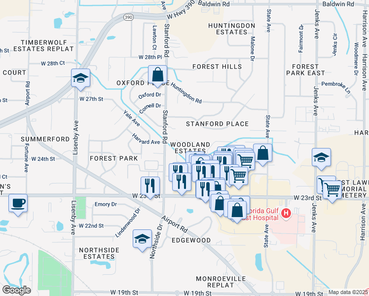 map of restaurants, bars, coffee shops, grocery stores, and more near 2415 Nicole Drive in Panama City