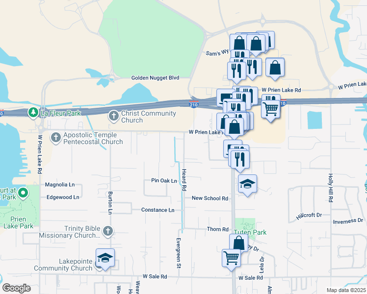 map of restaurants, bars, coffee shops, grocery stores, and more near 3528 Heard Road in Lake Charles