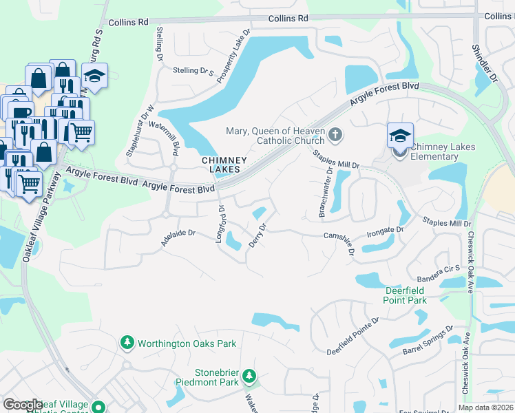 map of restaurants, bars, coffee shops, grocery stores, and more near 9326 Picarty Drive in Jacksonville
