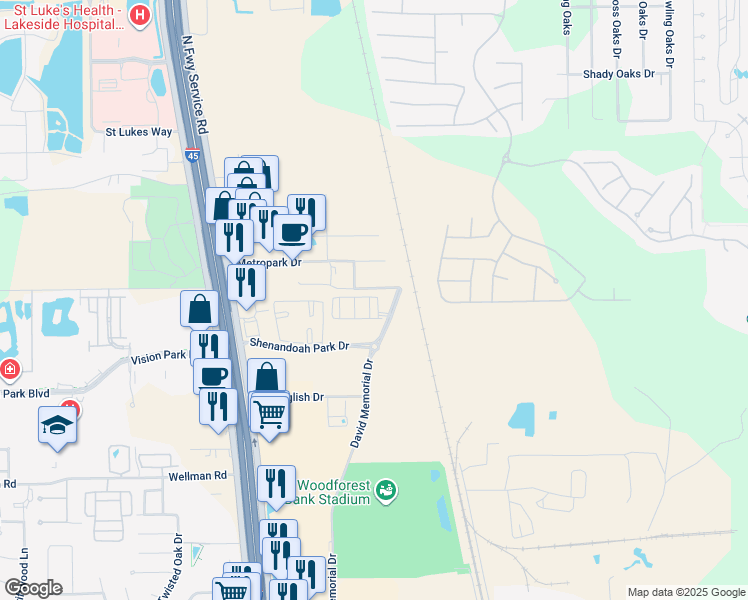 map of restaurants, bars, coffee shops, grocery stores, and more near 389a North Centro Circle in Shenandoah