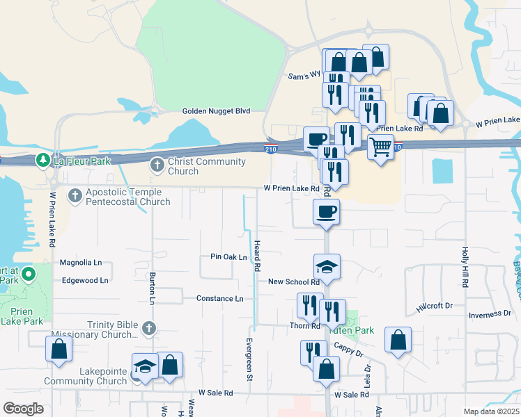 map of restaurants, bars, coffee shops, grocery stores, and more near 3528 Heard Road in Lake Charles