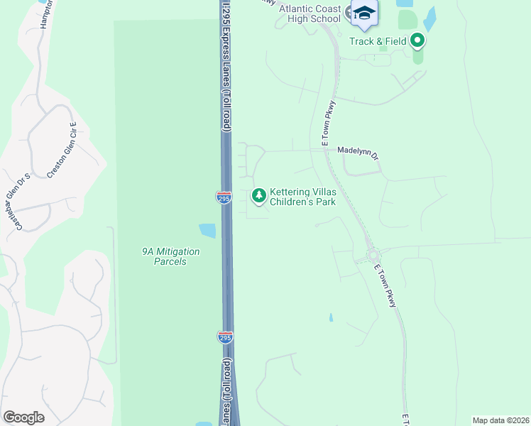 map of restaurants, bars, coffee shops, grocery stores, and more near Highway 9A in Jacksonville