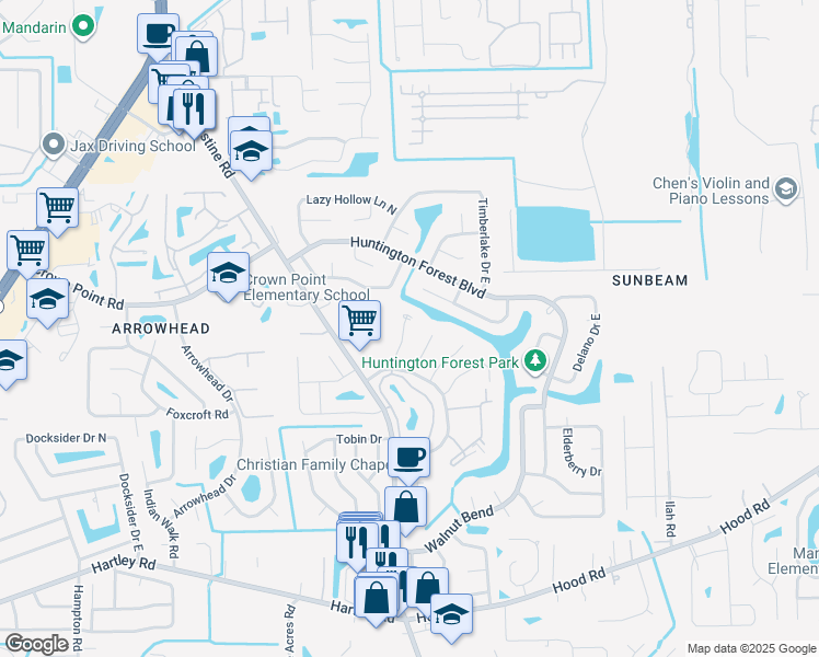 map of restaurants, bars, coffee shops, grocery stores, and more near 4146 Hanging Moss Ct in Jacksonville