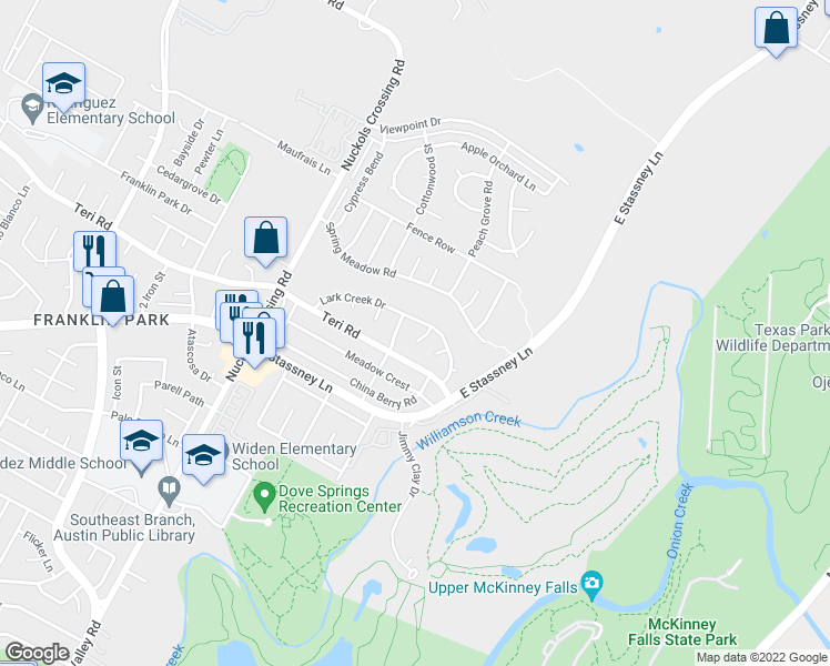 map of restaurants, bars, coffee shops, grocery stores, and more near 4904 Gnarled Oak Cove in Austin