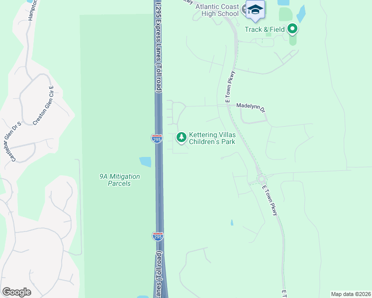 map of restaurants, bars, coffee shops, grocery stores, and more near Highway 9A in Jacksonville